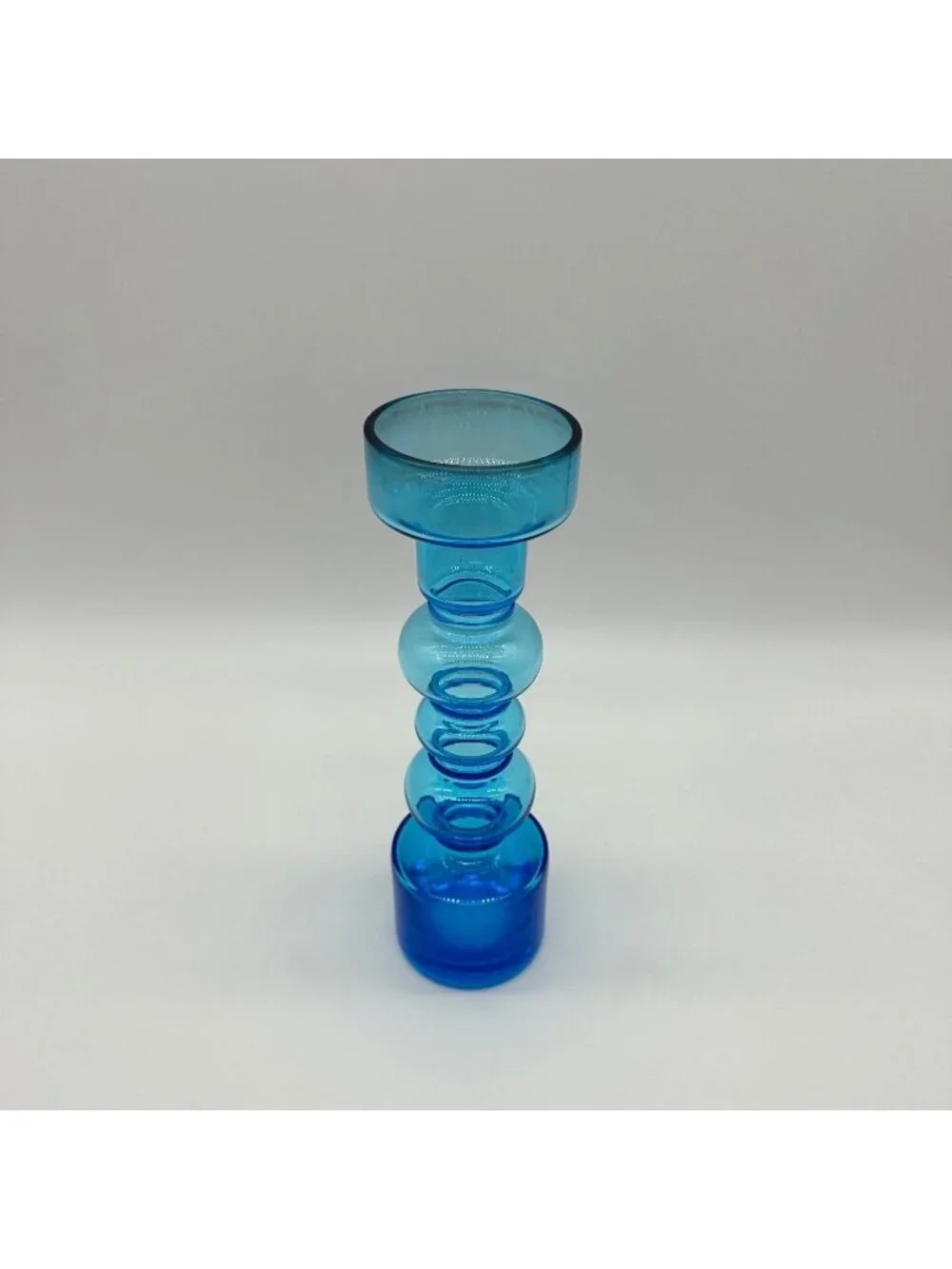 Vintage Blue Vase Blown Glass Hooped Mid Century Modern Turquoise Retro